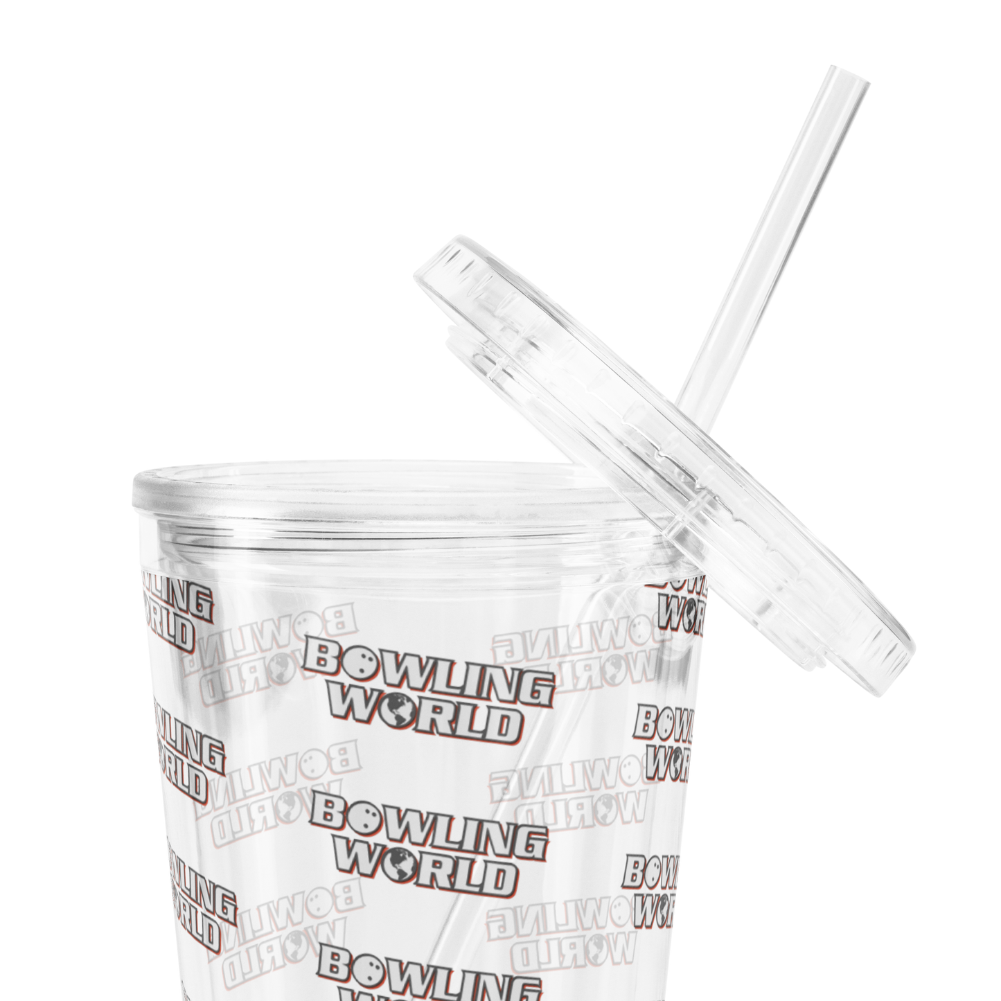 Bowling World Clear Plastic Tumbler w/ Straw