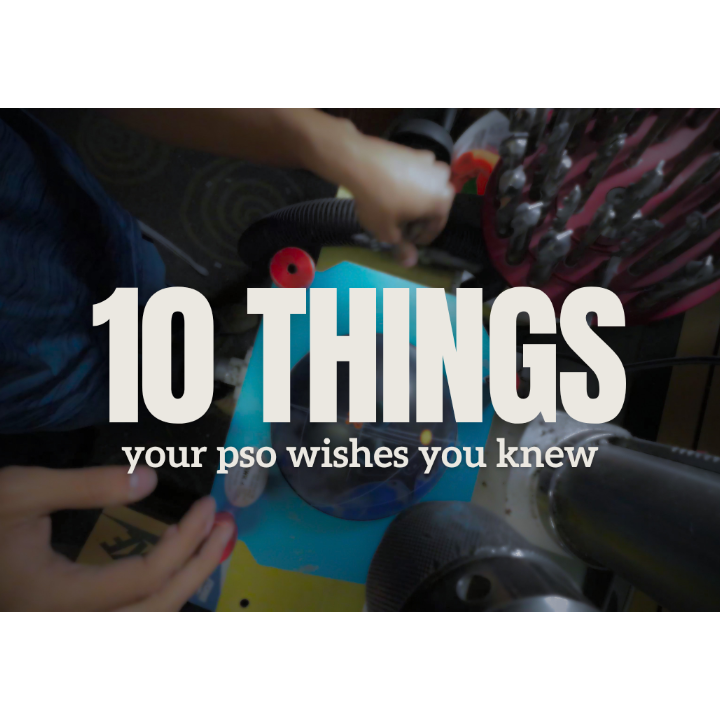 A close-up scene of hands working on a bicycle or motorcycle with large overlaid text reading '10 THINGS your pso wishes you knew'.