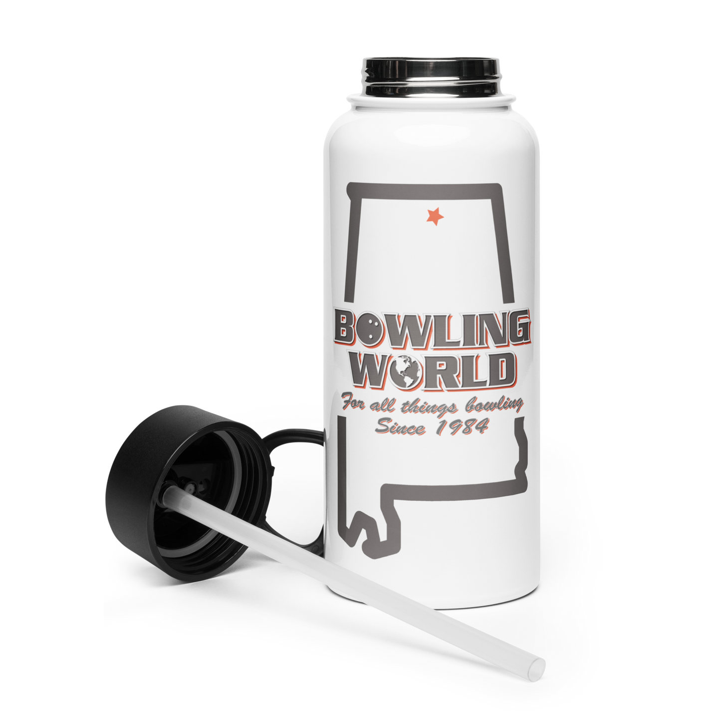 Bowling World Stainless Steel Water Bottle w/ Straw Lid